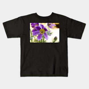 Pulsatilla vulgaris (Kuhschelle) flowers in the garden Kids T-Shirt